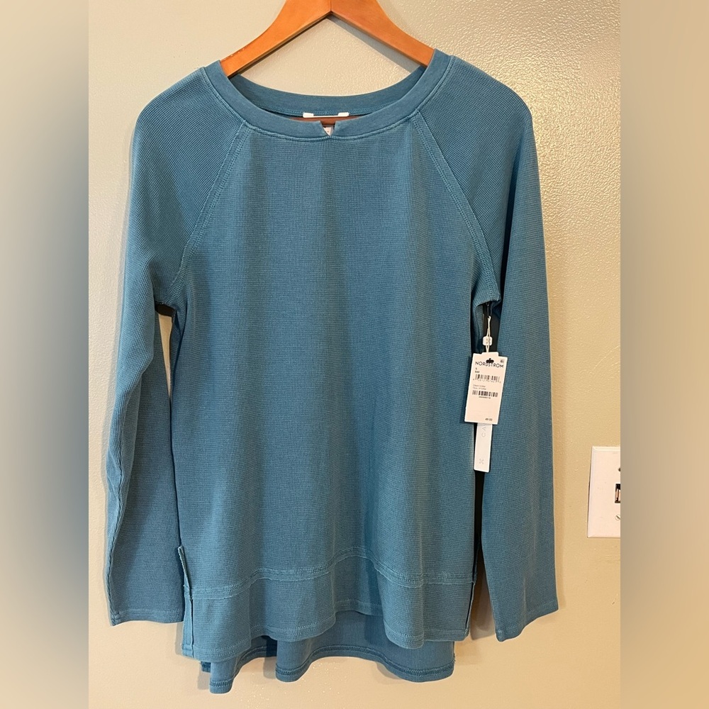 Caslon Organic Cotton Thermal Women's Blue Long Sleeves S NWT